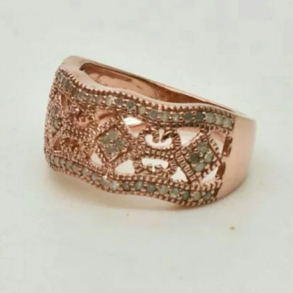 Genuine .5ct Diamond 14k Rose Gold Sterling Silver - Picture 3 of 5